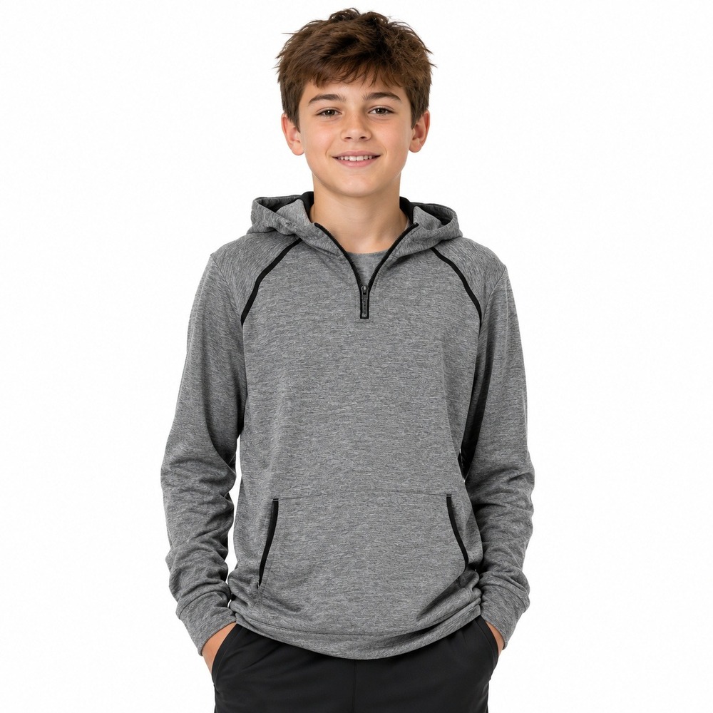 01.Algo SmoothTech Fleece Quarter Zip Hoodie Grey Large L 12-14 New